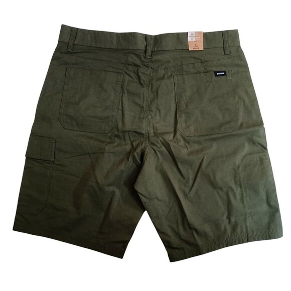 Prana Shorts Mens Waist 36 Waist 10 Inseam Double Peak Cargo Green Zipper Pocket - Picture 8 of 10